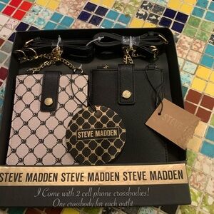 Steve Madden Black Crossbody Phone Pouches with Gold Accents